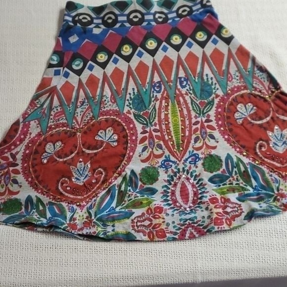 Desigual Women Multicolor Geometric Heart Floral Sequin Embellished Mini Skirt S